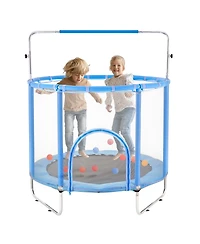 Sugift 55 Inch Indoor/Outdoor Trampoline with Safety Enclosure Net and Basketball Hoop, Ages 3-12
