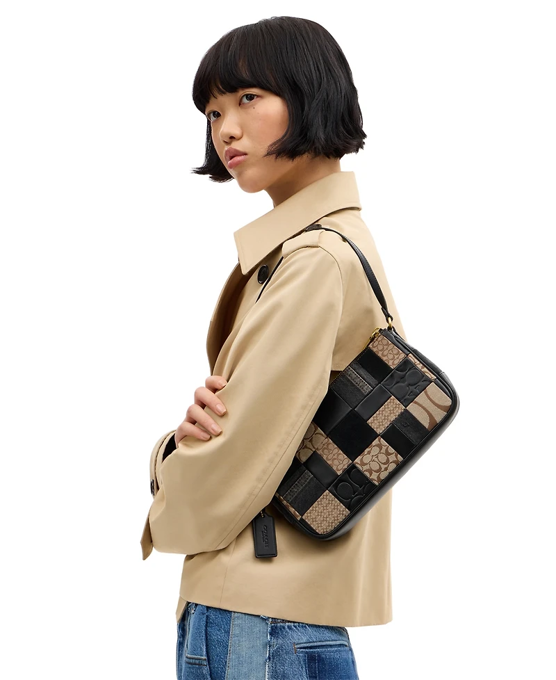 Coach Plaza Small Patchwork Signature Jacquard Shoulder Bag 25