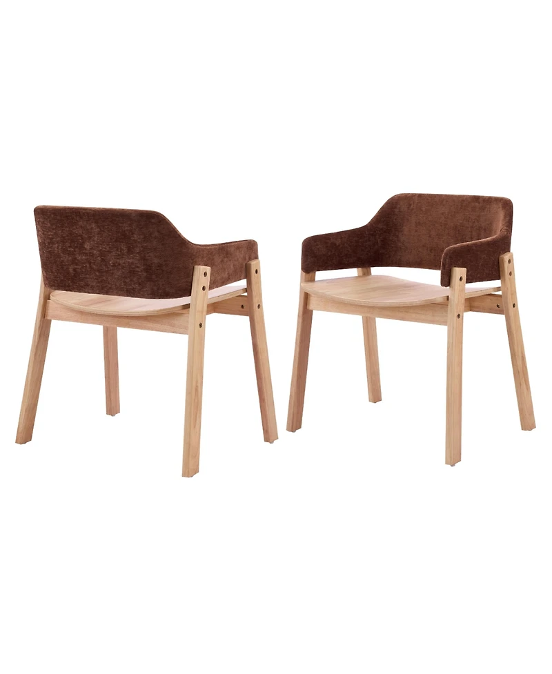 Flynama Set of 2 Fabric Arm Dining Chairs, Natural Rubberwood Frame Farmhouse Accent Chairs