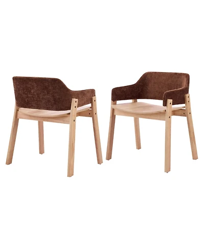 Flynama Set of 2 Fabric Arm Dining Chairs, Natural Rubberwood Frame Farmhouse Accent Chairs