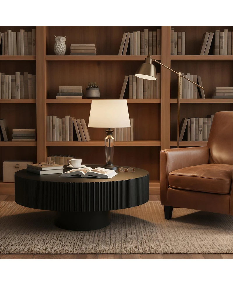 Flynama Fluted Round Pedestal Coffee Table, Mid Century Modern