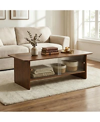 Flynama 47" Rectangular Coffee Table with Fluted Glass Doors