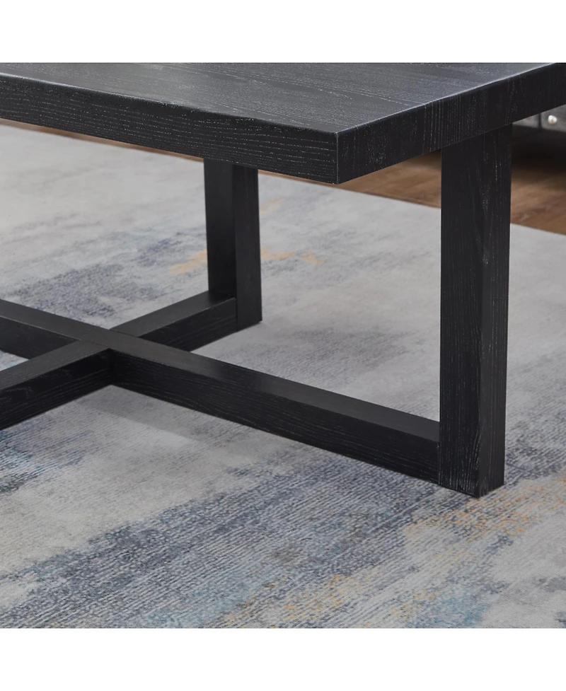 Flynama Contemporary Rectangular Coffee Table Cross Base Wood Finish