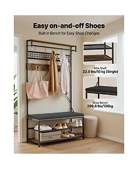 Sugift 72 in Hall Tree Coat Rack with Shoe Bench 2-Tier Shoe Rack Hooks Hanging Rod Wire Shelf