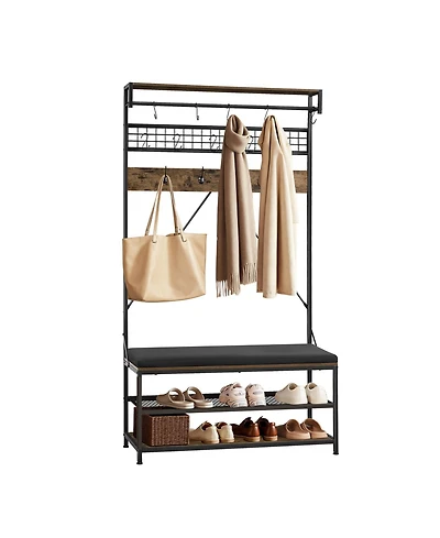 Sugift 72 in Hall Tree Coat Rack with Shoe Bench 2-Tier Shoe Rack Hooks Hanging Rod Wire Shelf
