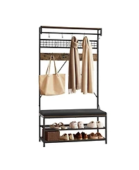 Sugift 72 in Hall Tree Coat Rack with Shoe Bench 2-Tier Shoe Rack Hooks Hanging Rod Wire Shelf