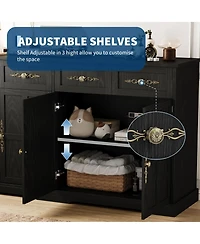 gaomon Storage Cabinet with 4 Doors and Drawers, Farmhouse Buffet Sideboard Gold Handles, Modern Entryway Console Table for Living Room