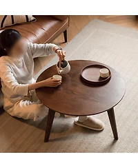 Flynama Solid Oak Wood Coffee Table Round Center Table Study Desk Living Room