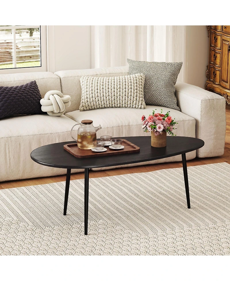 Costway Oval Coffee Table, Mid Century Center Table with Sturdy Metal Construction for Home