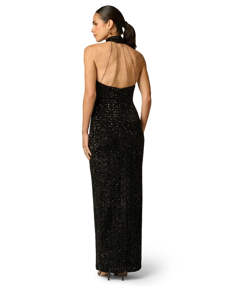 Adrianna Women's Halter Sequin Open-Back Long Dress