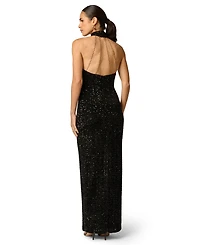 Adrianna Women's Halter Sequin Open-Back Long Dress