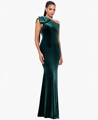 Betsy & Adam Women's One-Shoulder Velvet Gown with Bow at Shoulder