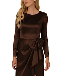 Adrianna Papell Women's Long-Sleeve Ruffle Bow Boat Neck Dress