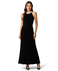 Adrianna Papell Women's Pearly Collar Velvet Halter Gown