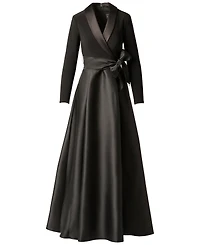 Adrianna Papell Women's Tuxedo Combo Fit and Flare Long-Sleeve Shawl Collar Satin Gown