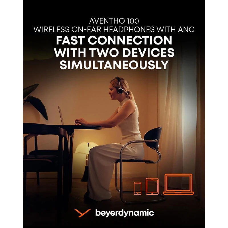 beyerdynamic Aventho 100 Wireless On-Ear Headphones with Anc, Bluetooth Multipoint, 60-Hour Battery Life, Foldable Design