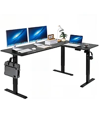 Slickblue Adjustable Height L Shaped Gaming Desk with Dual Hooks