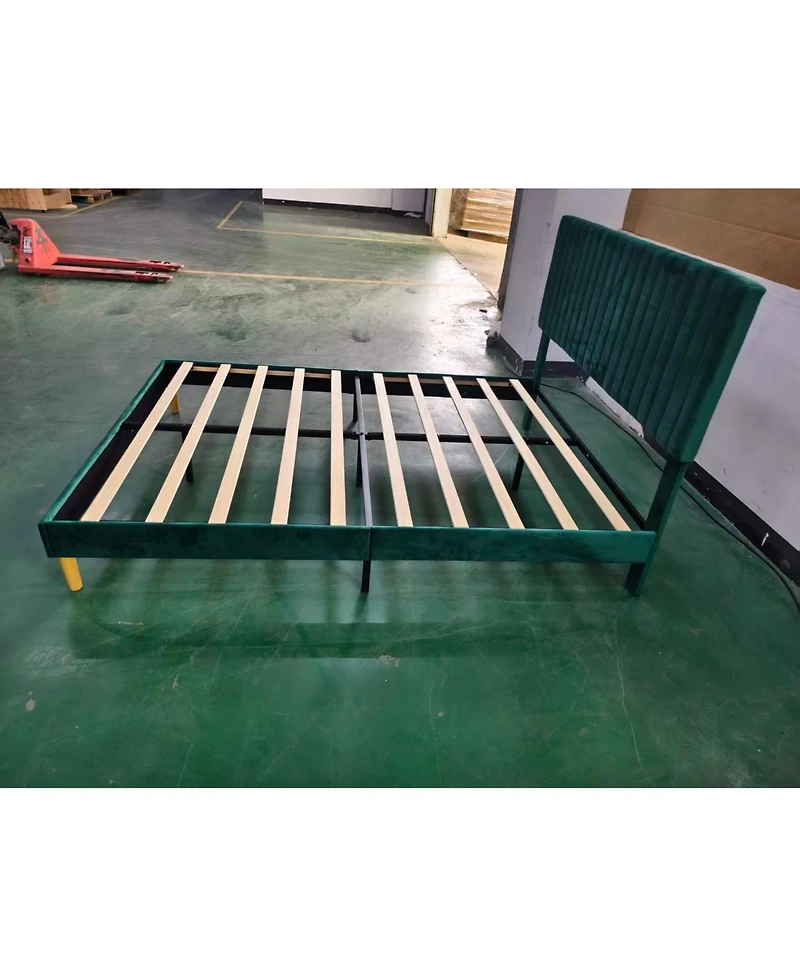 Gaomon Velvet Upholstered Platform Bed Frame with Adjustable Headboard, Vertical Channel Tufted