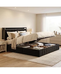 Gaomon King Bed Frame with Lift Up Storage, Bed with Storage Headboard and Charging Station, Metal Platform Bed .