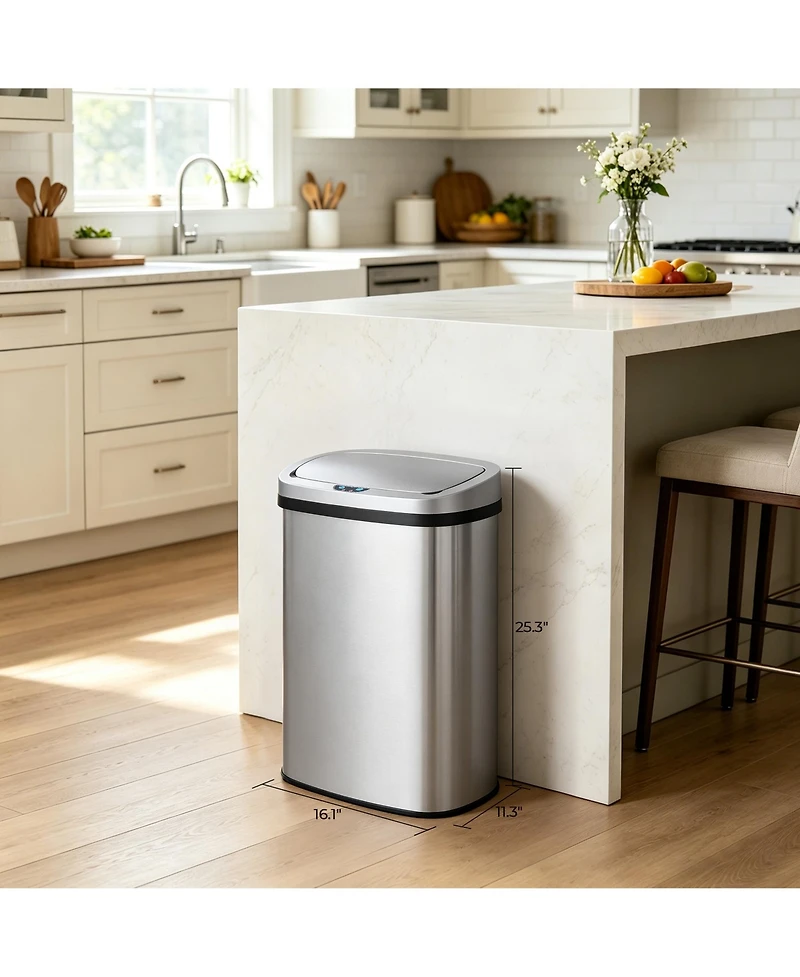 Mega Casa 50 Liter / 13 Gal Stainless Steel Motion Sensor Silent Soft-Close Lid Trash Can for Office, Kitchen