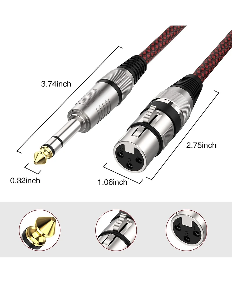 Lofree Nylon Braided Xlr Female to Trs Balanced Audio Cable, Triple-Shielded, 1/4"