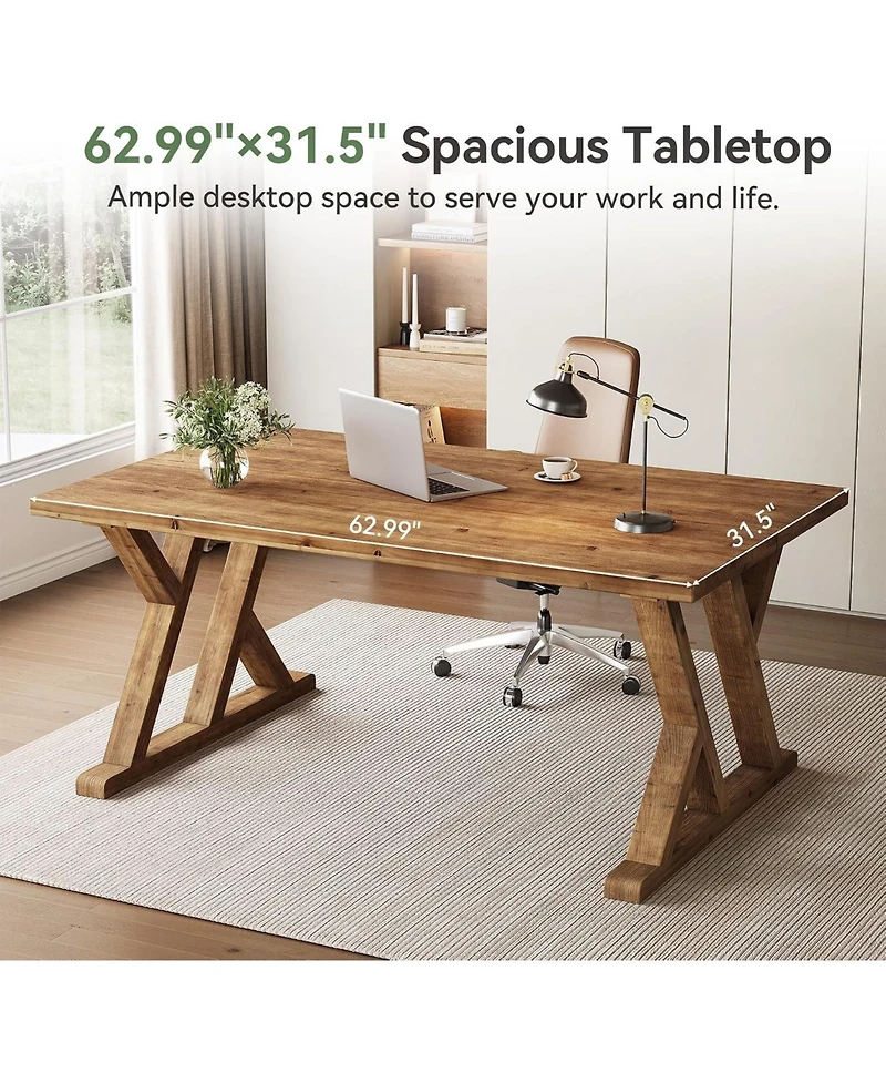 Tribesigns 63" Solid Wood Executive Desk,Computer Desk,Writing Table