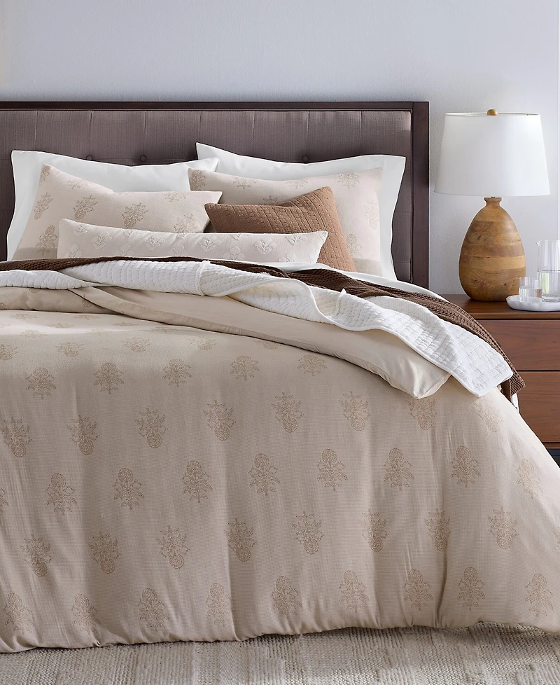 Oake Woven Floral Block Print 3-Piece Duvet Cover Set, Full/Queen, Macy's Exclusive
