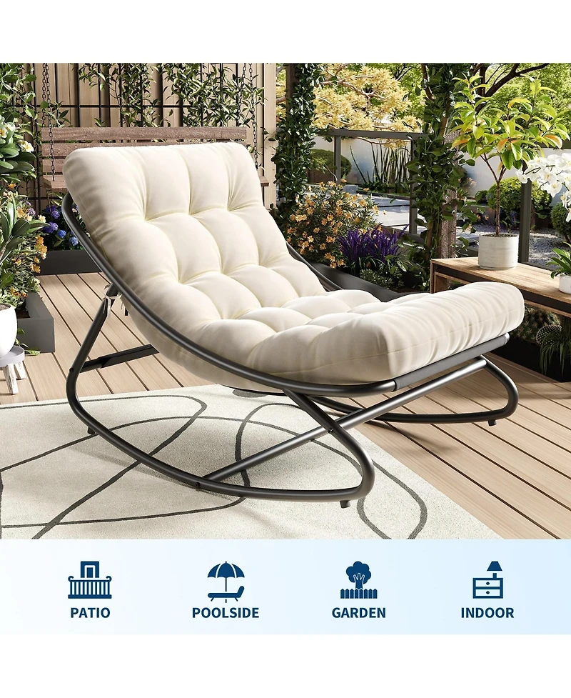 homfan Oversized Patio Rocking Chair Heavy Duty Metal Frame with Thick Removable Cushion 400 lbs Capacity Outdoor Lounge Rocker for Porch Balcony