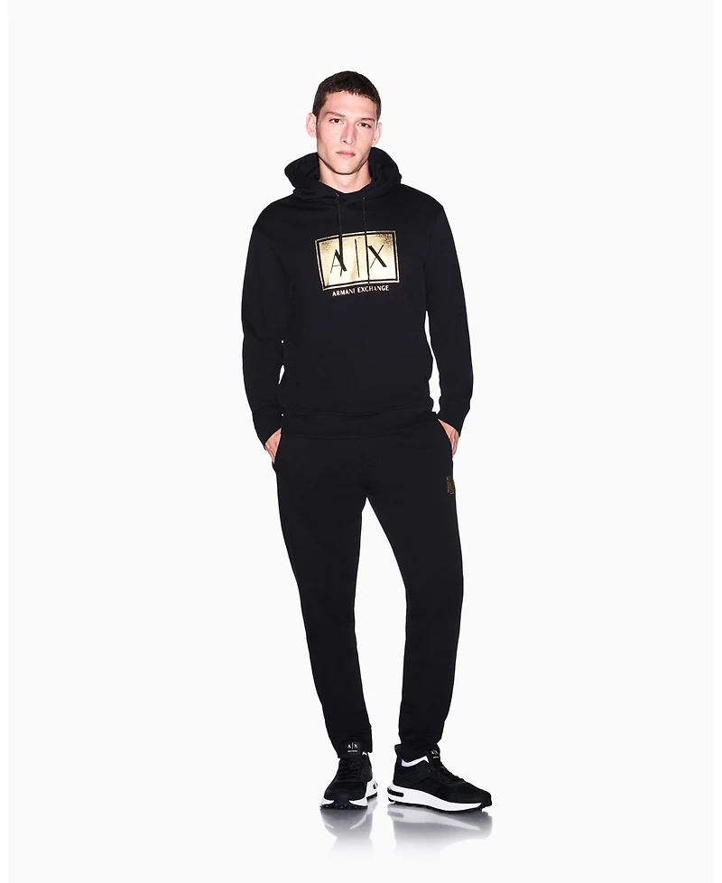 A|X Armani Exchange Men's Black And Gold Box Hoodie Sweatshirt