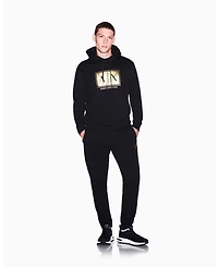 A|X Armani Exchange Men's Black And Gold Box Hoodie Sweatshirt
