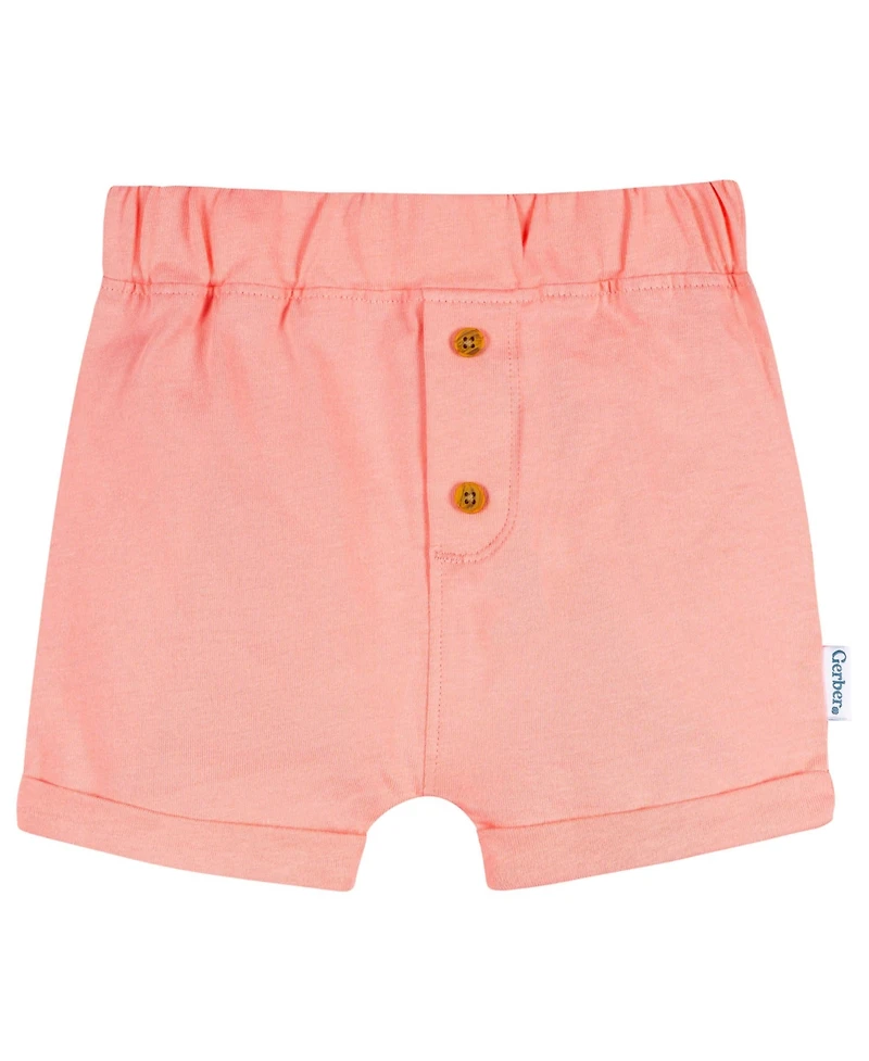 Gerber Baby Girls 3-Pack Shorts, Coral, 0-3 Months