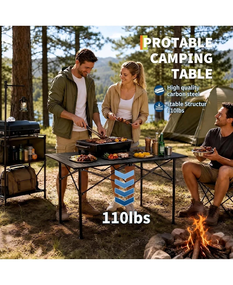 Portable Folding Aluminum Camping Table with X-Frame, Heat Resistant and Easy Clean