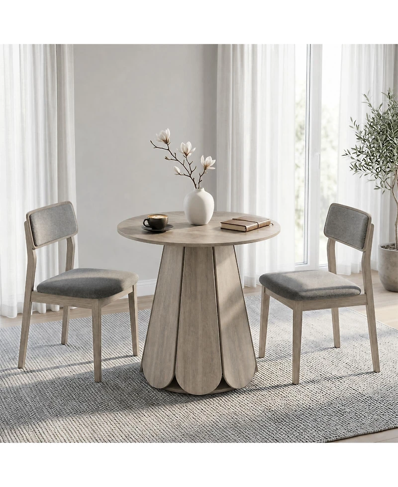 31.5" Grey Round Farmhouse Dining Table with Pedestal Base, Seats 2-4