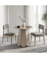 31.5" Grey Round Farmhouse Dining Table with Pedestal Base, Seats 2-4