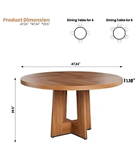Dining Table, 47 in Round Kitchen Table for 4-6 | Farmhouse Circle Dining Table, Sturdy Pedestal Base for Dining Room