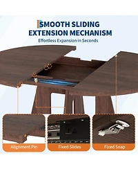 43.3"-59" Convertible Dining Table, Extendable Round to Oval Table Seating 4-8, Pedestal Base with Open Storage Shelf, Compact Furniture for Kitchen