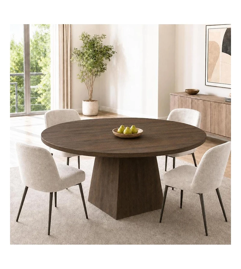 47-Inch Round Pedestal Dining Table, Seats 4-6, Brown Finish, 350 lb Capacity