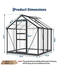 6x6 Ft Walk-In Outdoor Greenhouse, Aluminum Frame with Polycarbonate Panels for Patio Backyard Garden All-Season Plant Growing, Clear
