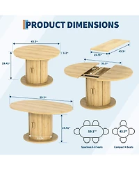 59" Oval Extendable Dining Table with Storage, Engineered Wood Table with Roll-Up Cabinet, Space Saving for Dining Room, Kitchen, Black/Brown