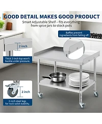 28" x 24" x 30" Stainless Steel Bbq Work Table with Wheels and Removable Backsplash, Heavy Duty Outdoor Prep Station for Patio Backyard, Silver