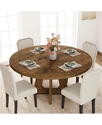 47-63 Inch Extendable Round to Oval Farmhouse Dining Table with Wood Cross Base, Seats 4-8,Brown