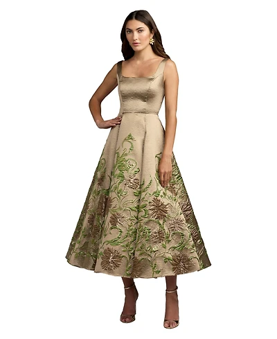 Mac Duggal Women's Embroidered Floral Jacquard A-Line Midi Dress