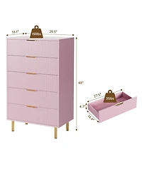 5 Drawer Dresser, Modern Fluted Chest of Drawers with Gold Handles, Multi-Purpose Storage Cabinet for Bedroom Living Room Entryway Hallway
