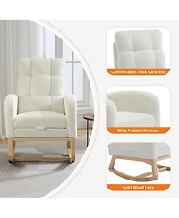 Beige Upholstered Rocking Glider Armchair with Footrest and Side Pocket, Modern Nursery Rocker Chair for Living Room and Nursing Room
