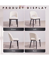 Wooden Dining Chairs Set of 6 Upholstered Dining Chair, Modern Linen Fabric Hollowed Dinner Chair with Leveling Pegs Curved Back for Dining Room