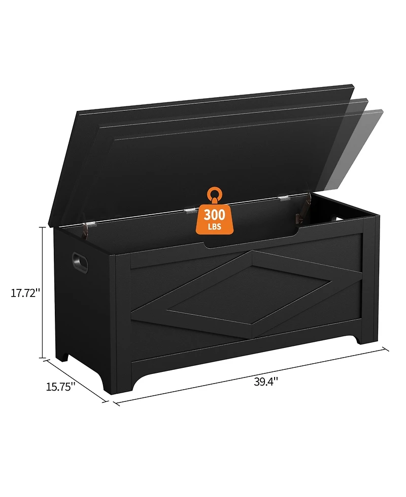 Storage Chest Bench with Safety Hinges, 39 Inch 300 Lbs Capacity Farmhouse Toy Blanket Storage Organizer for Entryway, Bedroom, Living Room