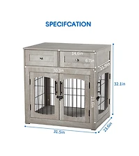 Medium/Large Engineered Wood Dog Crate Furniture, Indoor Dog Kennel Cage with Metal Double Doors, Decorative Pet End Table for Living Room
