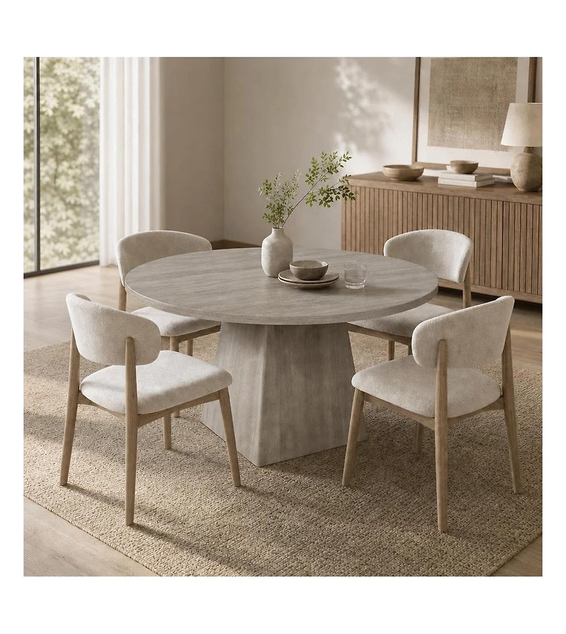47-Inch Round Pedestal Dining Table, Seats 4-6, Grey, 350 lb Capacity