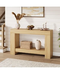 47.2" Farmhouse Console Table with H-Base, 2-Tier Entryway Sofa Table for Living Room,Natural Color