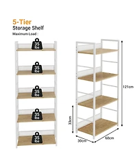 4-Tier Industrial Bookshelf, Metal and Wood Freestanding Open Display Rack with Anti-Fall Mesh Guard, Anti-Tip Kit for Home Office Bedroom Living Room